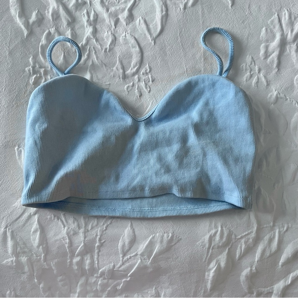 Zara Sweetheart Light Blue Ribbed Crop Top